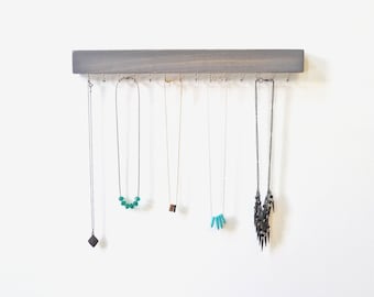 Wall Jewelry Organizer - Jewelry Organizer - Necklace Holder - Grey - Wood Necklace Hanger - Necklace Storage - Gray Decor - Modern