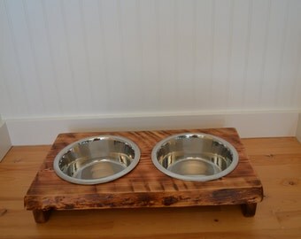 Dog bowl stand "Medium" wood dog dish stand crafted from live edge fir or cedar, pet food station, rustic wood look for your dog or cat