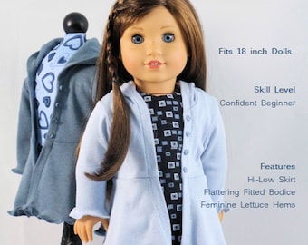 18 inch Doll Clothes Pattern, The Hyde Park Hoodie pattern fits dolls such as American Girl®