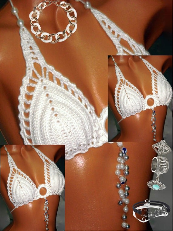 White Crochet Bikini Top One Pieces by RuveydaSweetDreams on Etsy