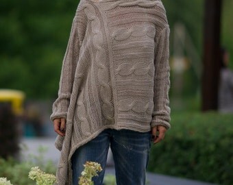 Oversized Asymmetrical Top, Knit Sweater, Oversized Sweater, Off Shoulder Sweater, Loose Sweater, Womens Sweater, Warm Top, Trendy Pullover