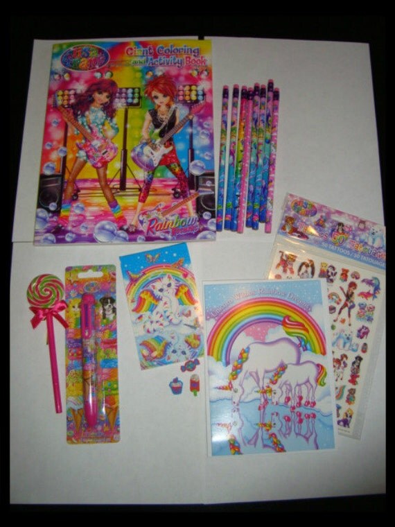 Lisa Frank LARGE LOT Color Book Pencils Pen Temporary Tattoos Greeting ...