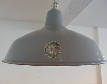 Vintage 1930's Industrial Factory Benjamin Pendant Lightshade in grey with new fittings.