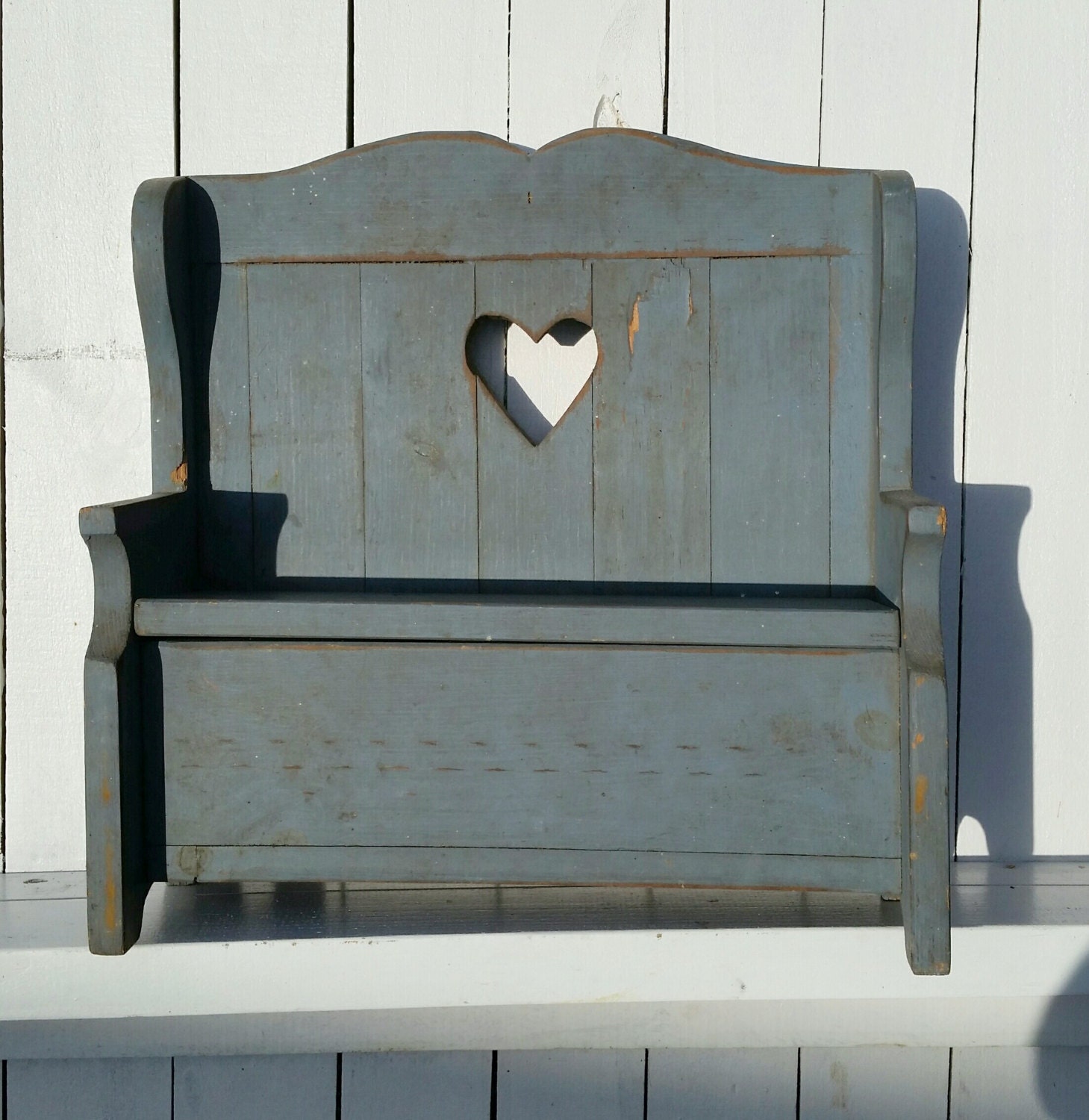 Vintage Wood Doll Bench Chest Display Storage Miniature Toy Box