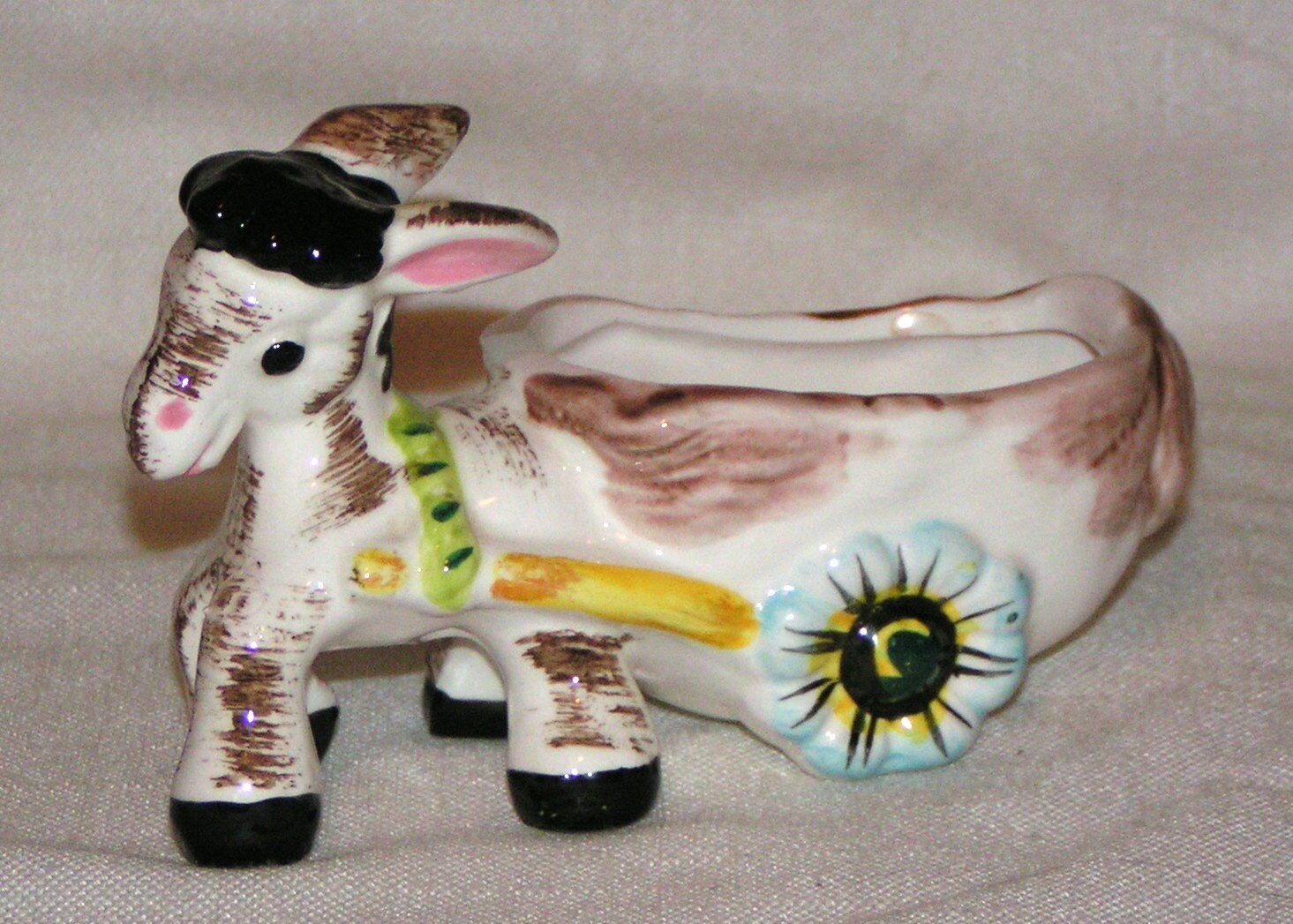 Ceramic Planter Donkey Pulling Cart Made in Japan
