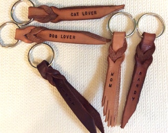 Custom key chains,custom leather key fobs, leather key fobs with names, leather braided key fobs, braided leather keyholder, names on keyfob