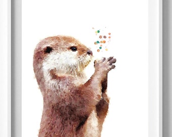 Otter print,watercolor painting,Nursery art,Wall art,home decor,Pic no 17