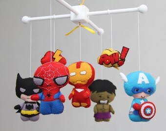 Baby Mobile - Baby Crib Mobile - Super Hero Mobile - Nursery Super Heroes Mobile-Spider-Man,Batman,Captain America,Iron man,Hulk