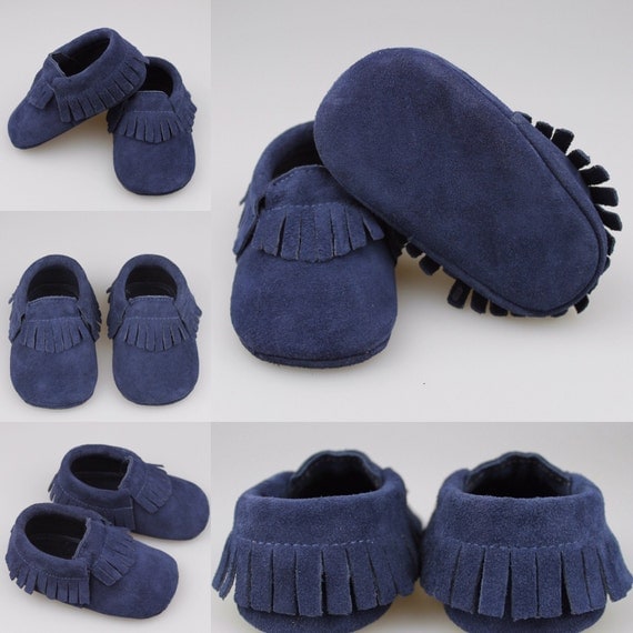 Baby Boy Moccasins Navy Blue Baby Moccs Suede by Angelababymoccs