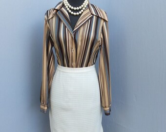 1970s Polyester Short Skirt / Career Skirt / Ivory Skirt, Waist 24 inches