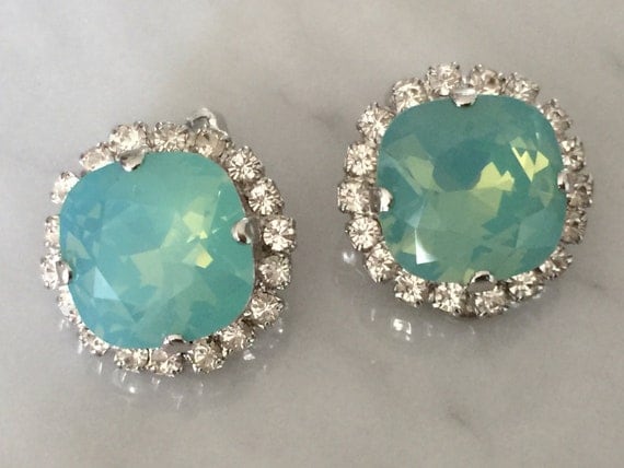 Pacific Opal & Clear Crystal Halo Clip On Earrings