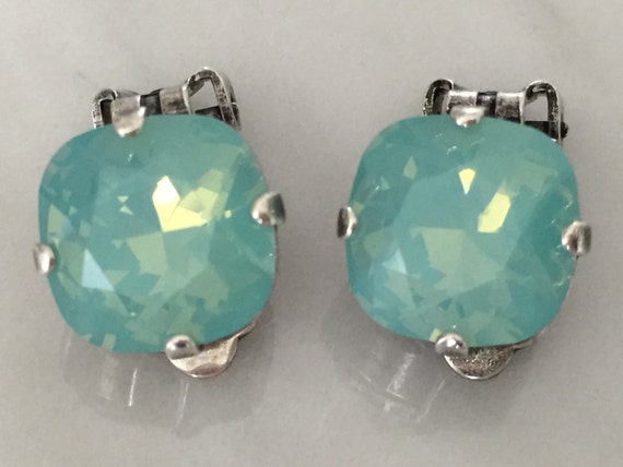 Swarovski Pacific Opal Crystal Clip On Earrings, Swarovski Pacific Opal Clip On Earrings, Swarovski Opal Clip On Earrings