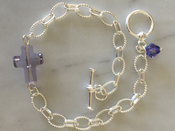 Smoky Mauve Crystal Cross Sterling Link Bracelet