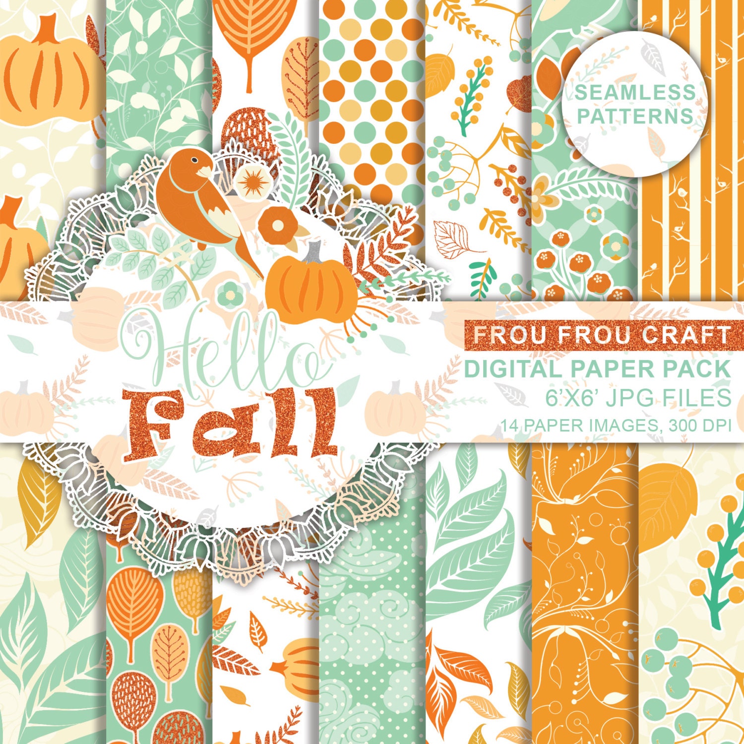 Fall Digital Paper Pack Instant Download Autumn Seamless Cute