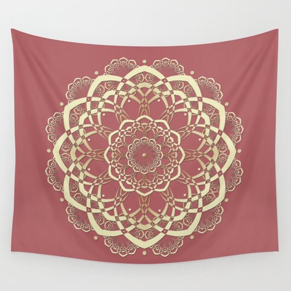 Pink Mandala Tapestry Coral Tapestry Wall by DesignbyJuliaBars