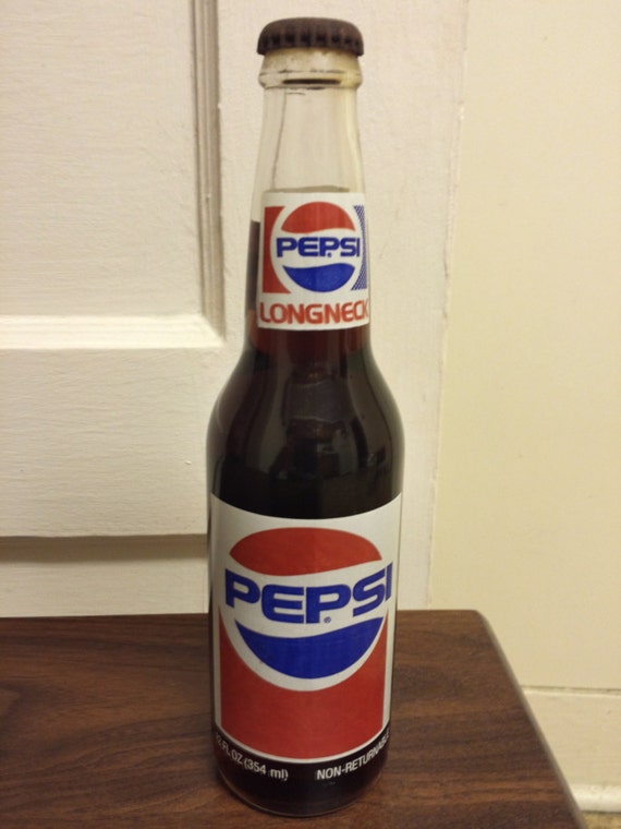 Vintage Pepsi Longneck 12 Ounce Glass Bottle Full.