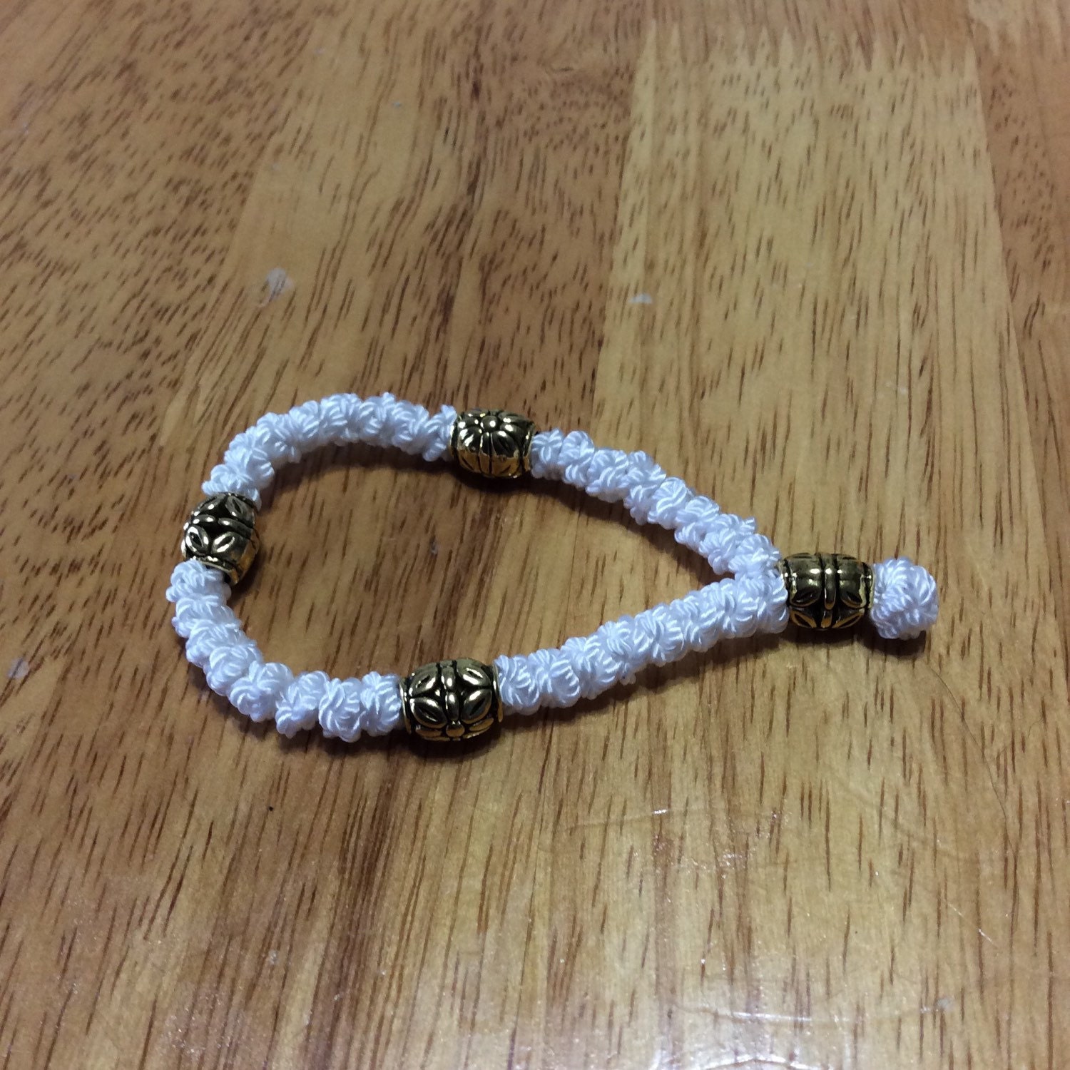 Thick White Orthodox 33 Knot Prayer Rope Bracelet with Gold