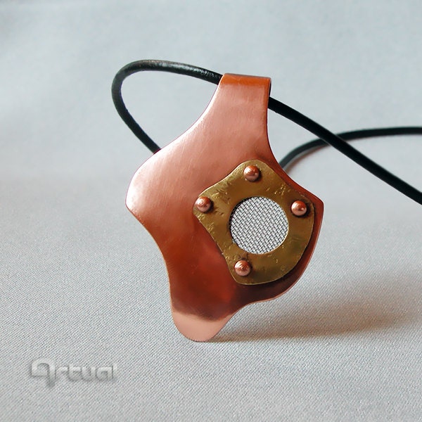 Copper jewelry riveted pendant gift for her industrial by Artual