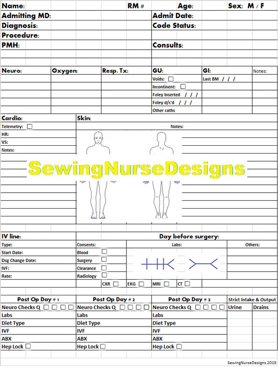 Nurse Document/ Med Surg Unit/ Ortho/ PDF/ Print at home/