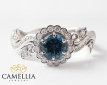 Synthetic blue diamond engagement rings
