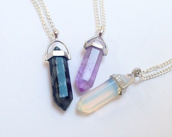 Crystal necklace, crystal choker, crystal quartz necklace on silver plated chain. Amethyst Opalite Black Snowflake by Serenity project