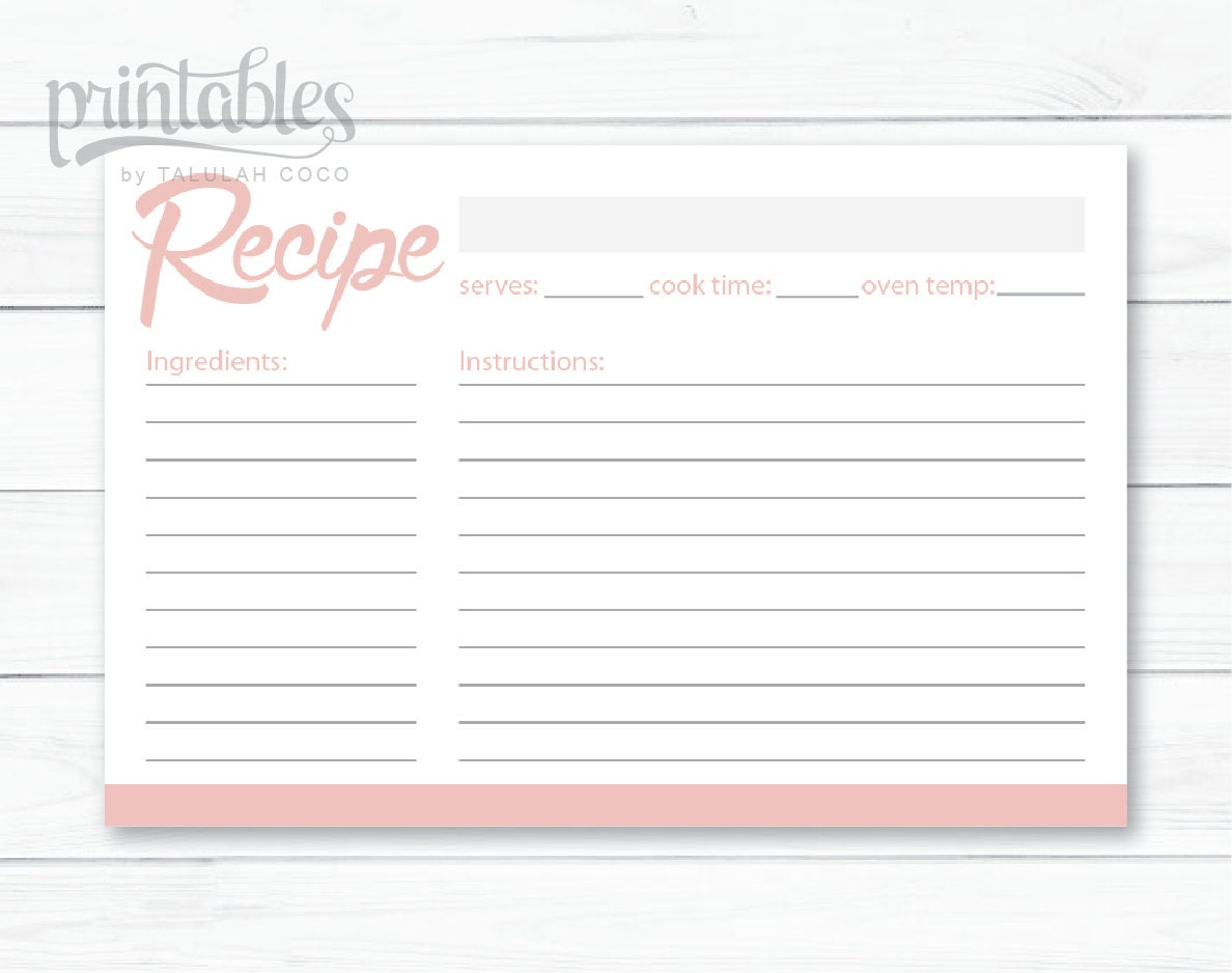 Blush Pink Recipe Cards Editable Recipe Card Simple Recipe