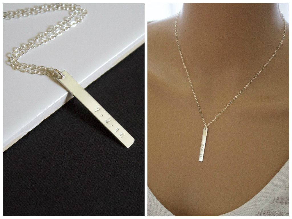 Sterling silver vertical Bar Necklace Nameplate jewelry