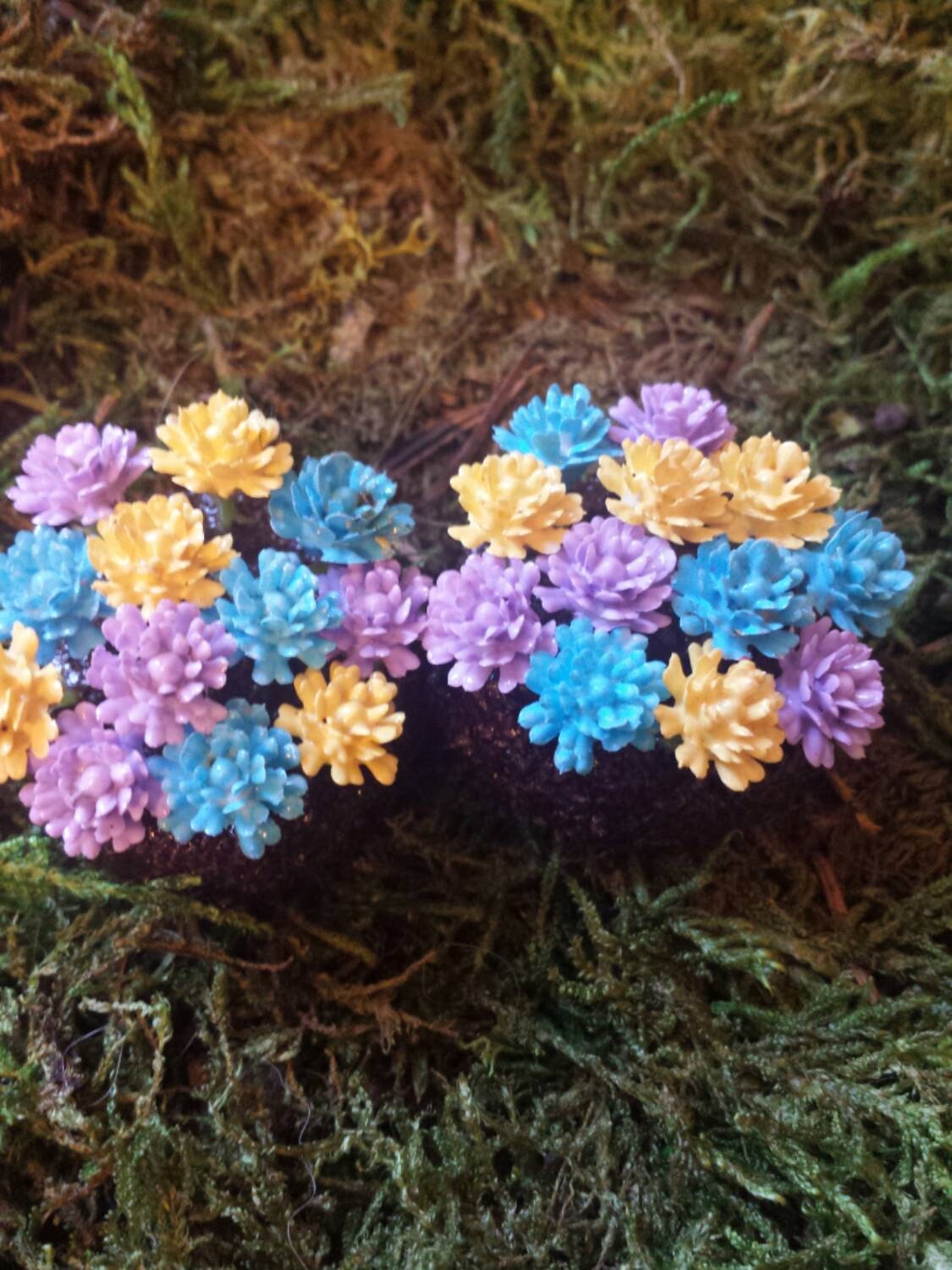 Fairy garden miniature flower beds. Set of 2 with purple