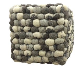 Handmade Woolen Pebble Pouf | Natural | Unique Handmade Stone Wool Pouf Ottoman Footstool