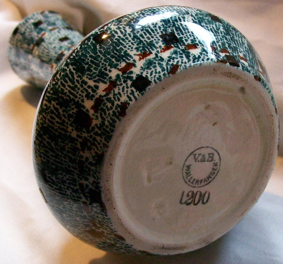 Vintage Villeroy and Boch Blue Porcelain Bud Vase Abstract