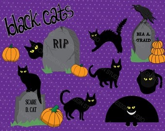 Black Cats Halloween Clip Art