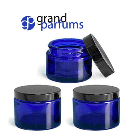 Download 3 GLASS JARS Cobalt Blue 2 Oz Upscale Empty Cosmetic Jars 60