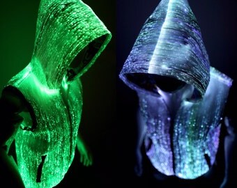 Light Up Hoodie for men Edm Clothing Burning Man Clothes 16 Million Colors MOBILE APP OPERATED Hight Density Fiber Optic Fabric Reversible