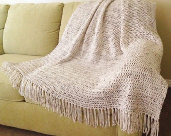 Crochet Afghan with Fringe, Blanket/Throw, Adult Size Fluffy, Rippled, and Soft Bedding, Twin, Double, Queen, King