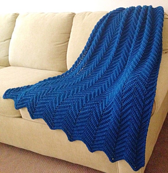 Crochet Chevron Afghan/Throw/Blanket Adult Size Fluffy