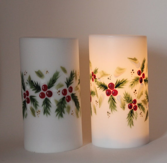 Hand painted LED or wax Christmas Candle