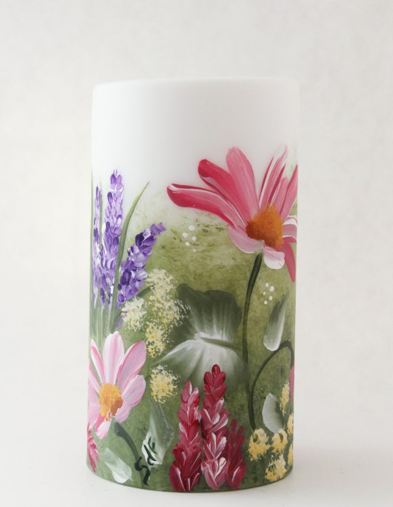 Hand painted LED or wax Candle Wildflowers