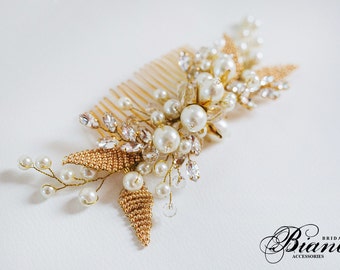 Bridal Pearl Hair Comb, Wedding Hair Comb, Wedding Headpiece, Bridal Bohemian Headpiece,Wedding Hair Comb- Bianca