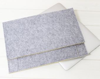 Felt laptop sleeve, Gray felt case, Macbook Air case, Unique laptop sleeve, 13 laptop case, Unique Gift, Minimal laptop pouch, Yellow laptop