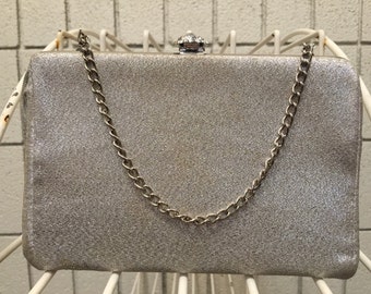 Silver metallic clutch / evening bag