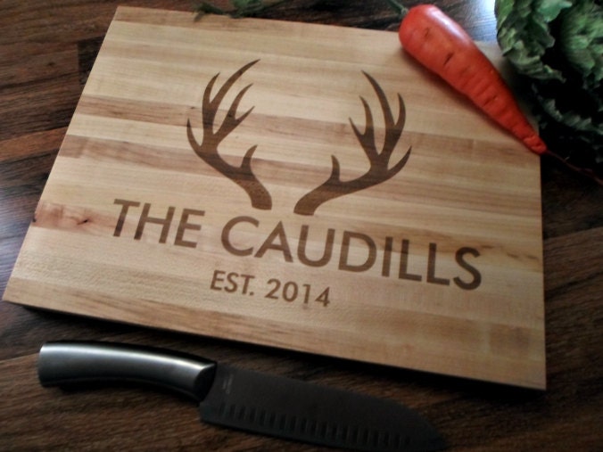 Personalized Cutting Board Deer Antlers Hunter by ButchersBlocks