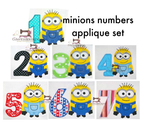Minions numbers Embroidery Design birthday 1-9 by Cutencooldesigns