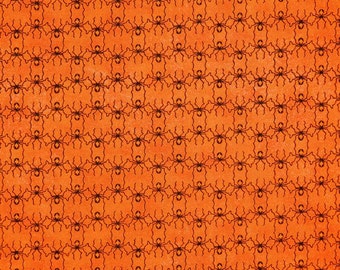 Moda Fabric ~ Basic Grey by Eerie ~ Bright Orange with Black Spiders ~ Halloween Fabric ~Autumn Fabric