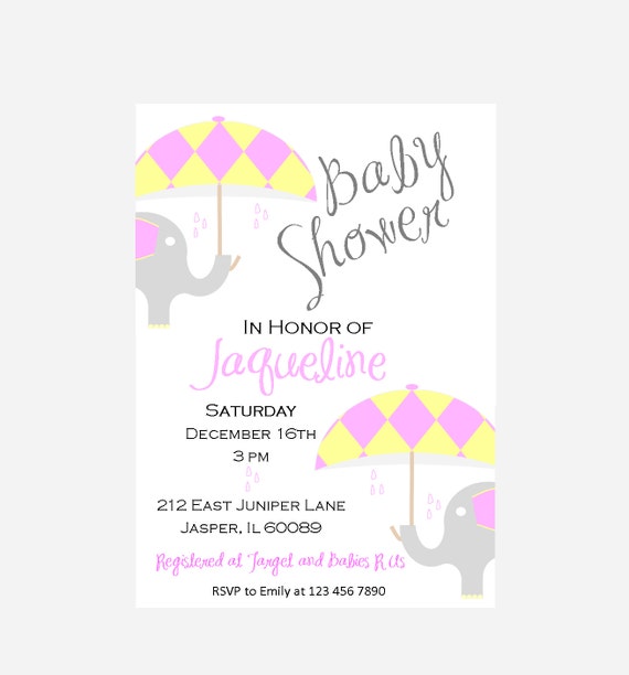 Elephant Baby Shower Invitation Yellow And Pink Baby Sprinkles