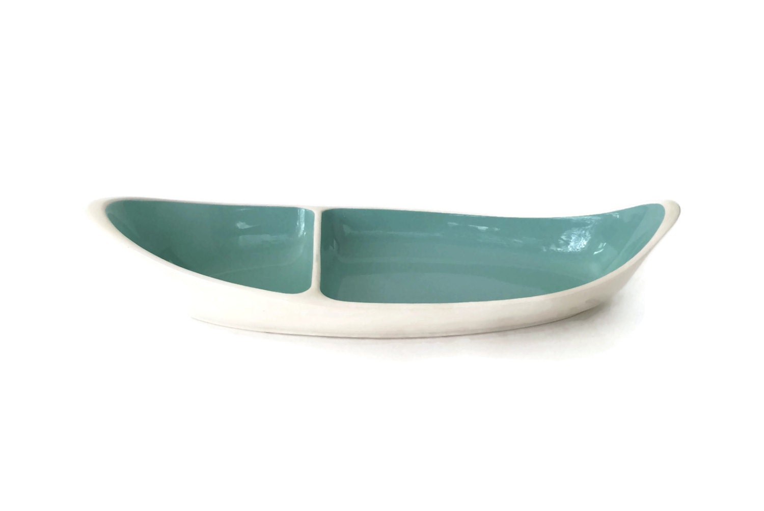Ceramic Serving Dish Divided Dish Mid Century Modern Aqua