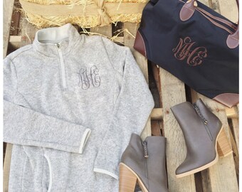 Heathered Monogrammed Fleece Pullover