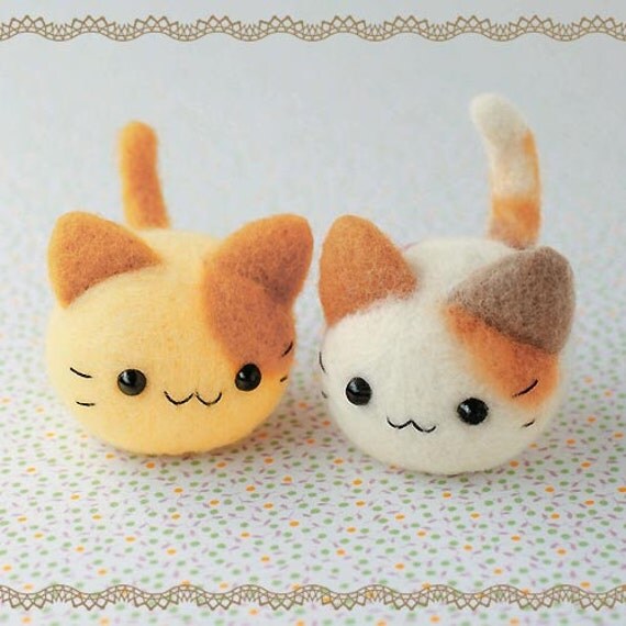 Japan Needle felt kit Twins Cat by HobiiOtaku on Etsy