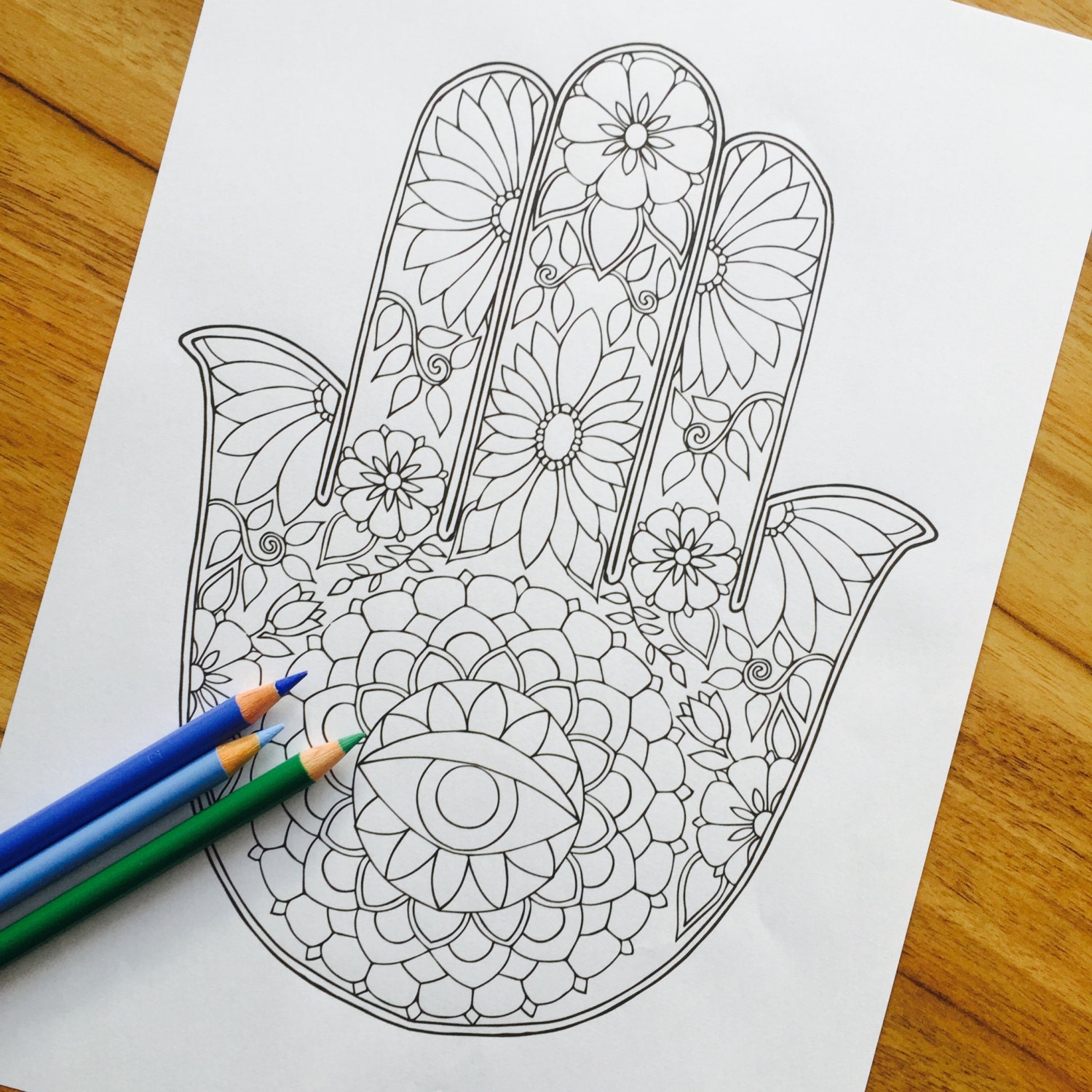 Hamsa One Hand Drawn Adult Coloring Page Print