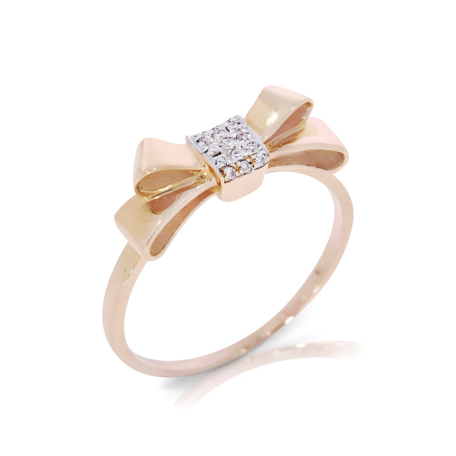 Diamond Rose Gold Engagement Ring Bow Ring Bow TIe Ring 14K