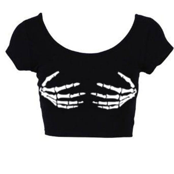 skeleton hands on breast crop top